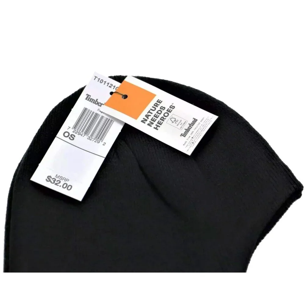 New! Timberland Knit Balaclava! Black With Patch Use as Face Warmer Mask or Hat